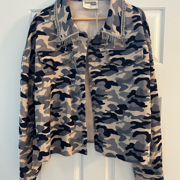NWT Savanna Jane Camo Fringe Jacket 1X Western Cowgirl Rhinestone Beaded Shacket - Picture 1 of 6